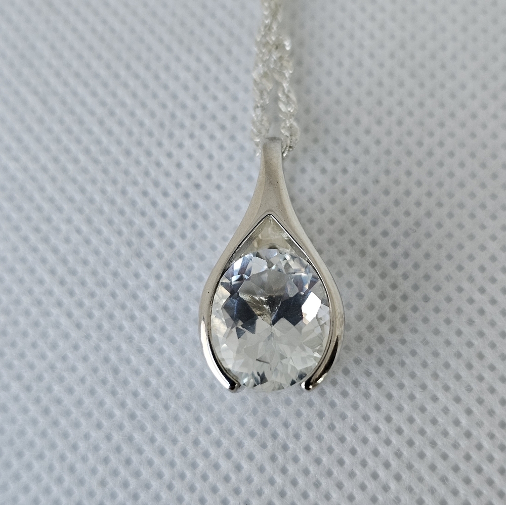 Vintage Natural Topaz Wishbone Style Sterling Silver Pendant & Necklace 20" - Picture 6 of 9